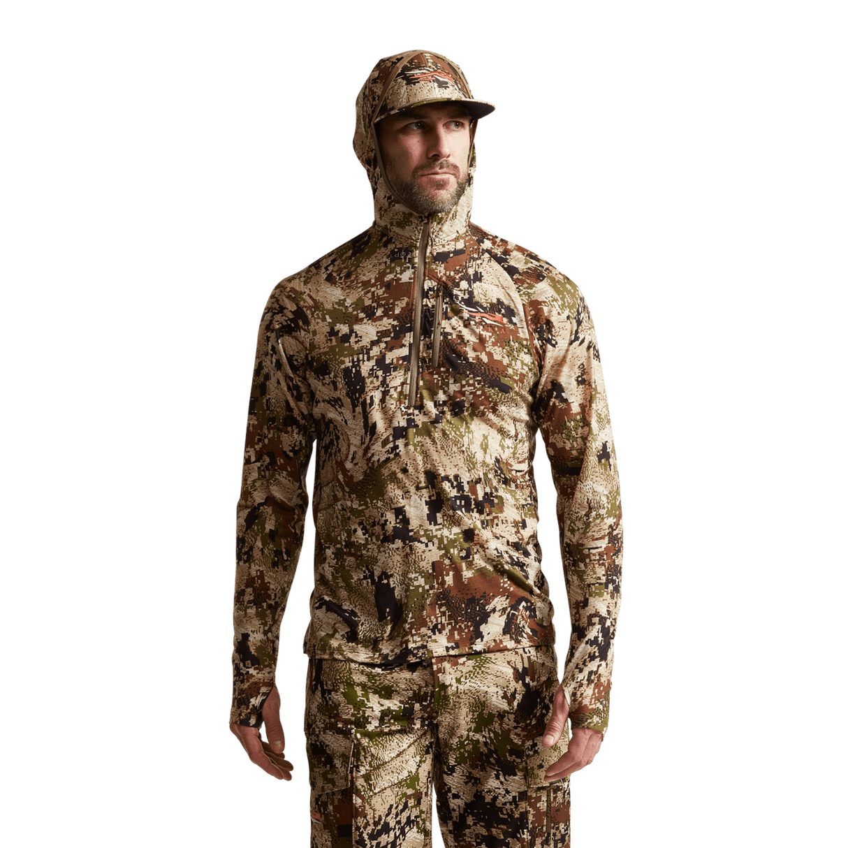 Sitka Men's Core Merino 120 Hoody Front View Hood Up