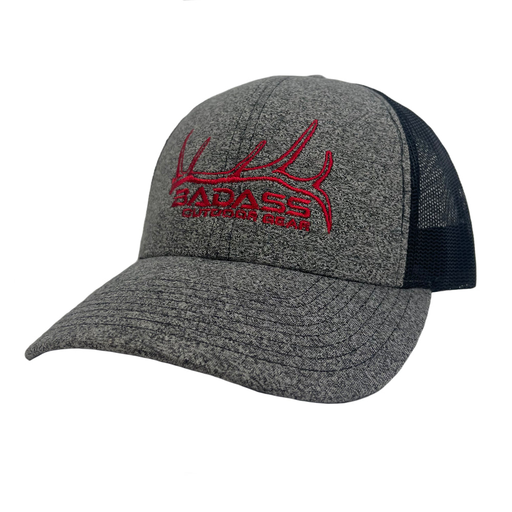 Badass Outdoor Gear Elk Shed Trucker Hat Gray/Red Color