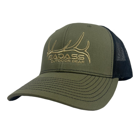 Badass Outdoor Gear Elk Shed Trucker Hat Olive Green/Gold Color