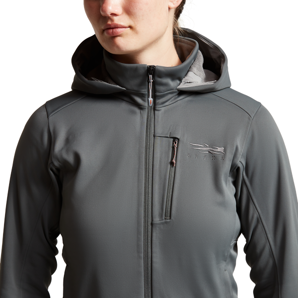 Sitka Women's Jetstream Jacket Lead Front View Hood Down
