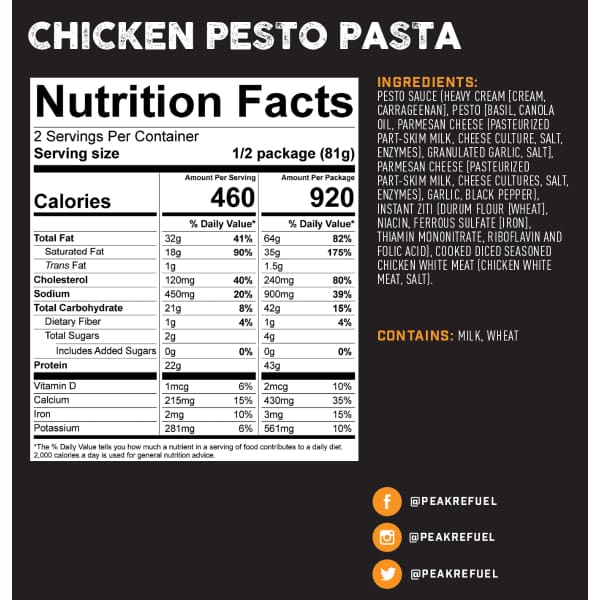 Peak Refuel Chicken Pesto Pasta