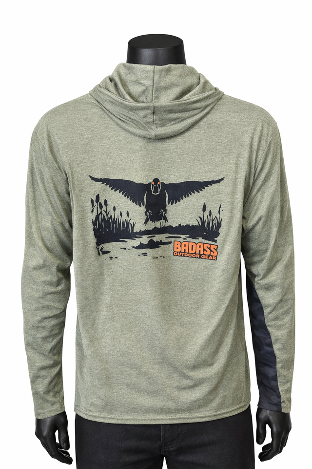 Green hoodie with eagle graphic and 'Badass' text on a white background