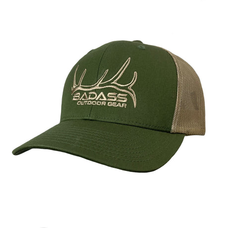 Badass Outdoor Gear Elk Shed Trucker Hat Green/Tan Color